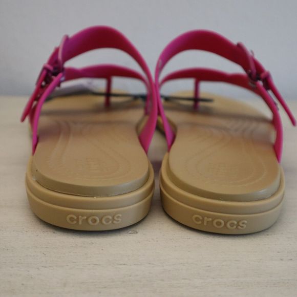 Crocs 206108-6TH Women's Sz 9 Fuchsia Fun/Tan Tulum Toe Post Sandals - Picture 4 of 8